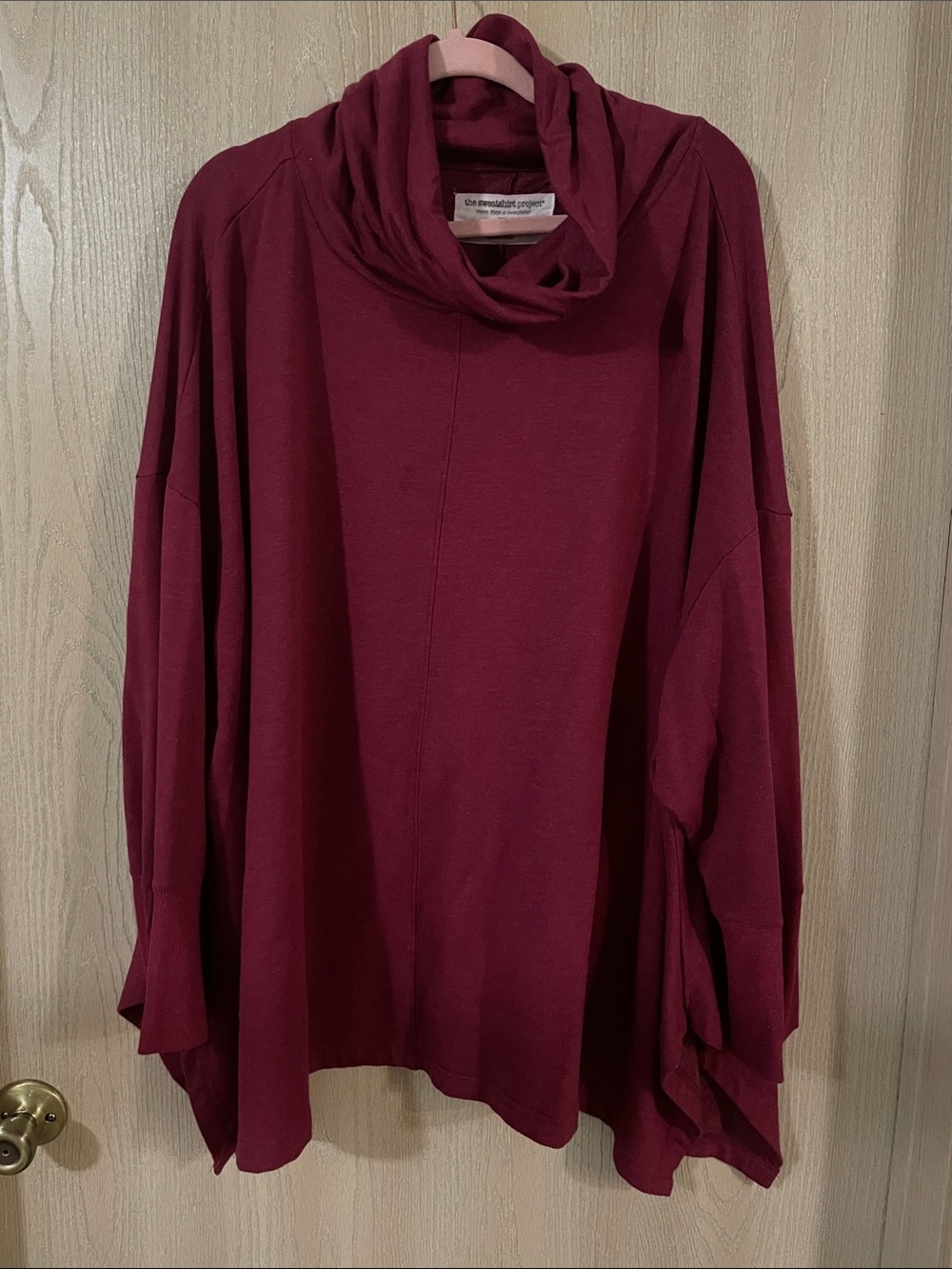 Cowl-Neck Oversized Sweater Tunic in Burgundy
